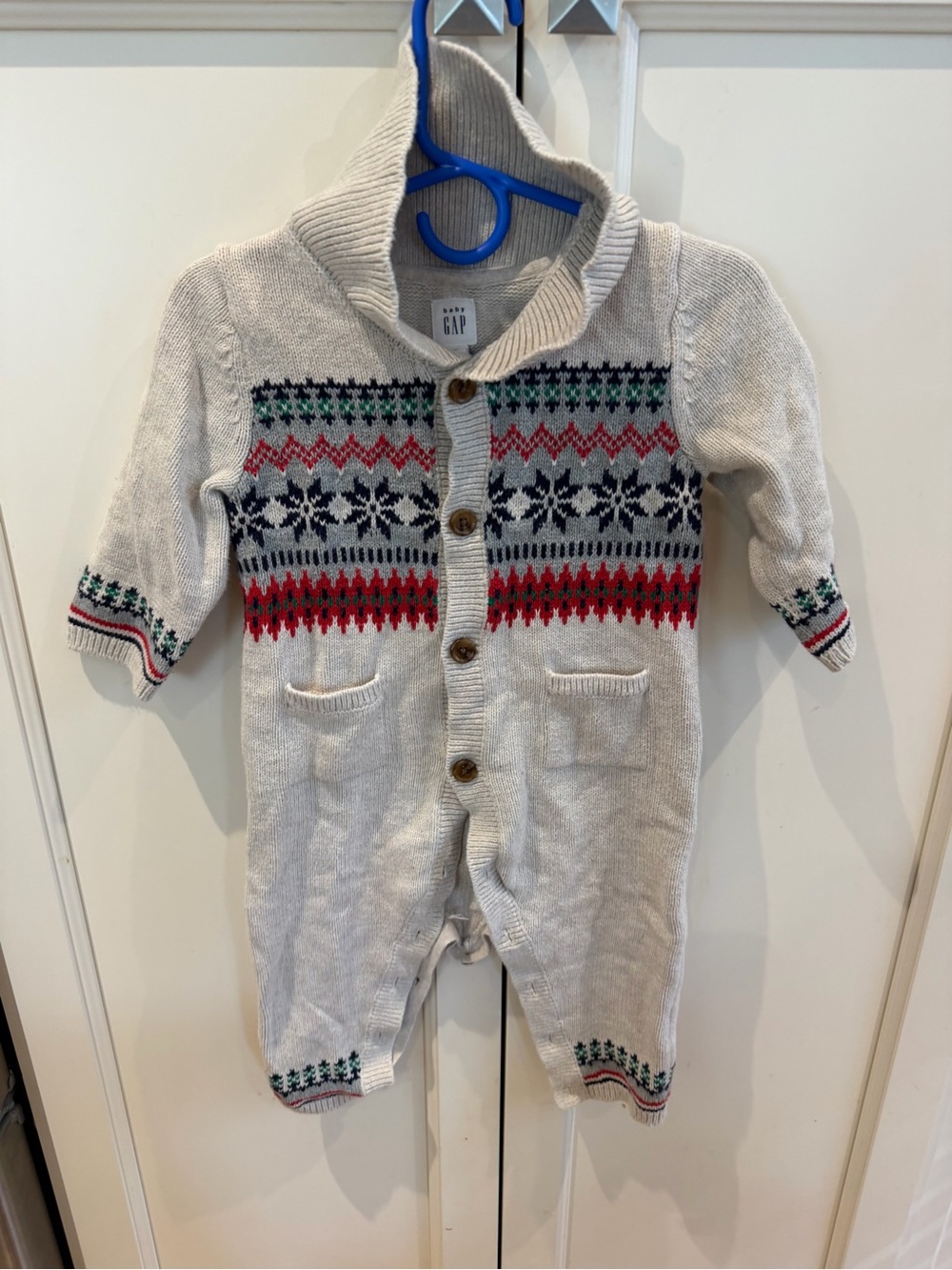 GAP 6-12m Cream Collar Fair Isle Baby One-Piece romper